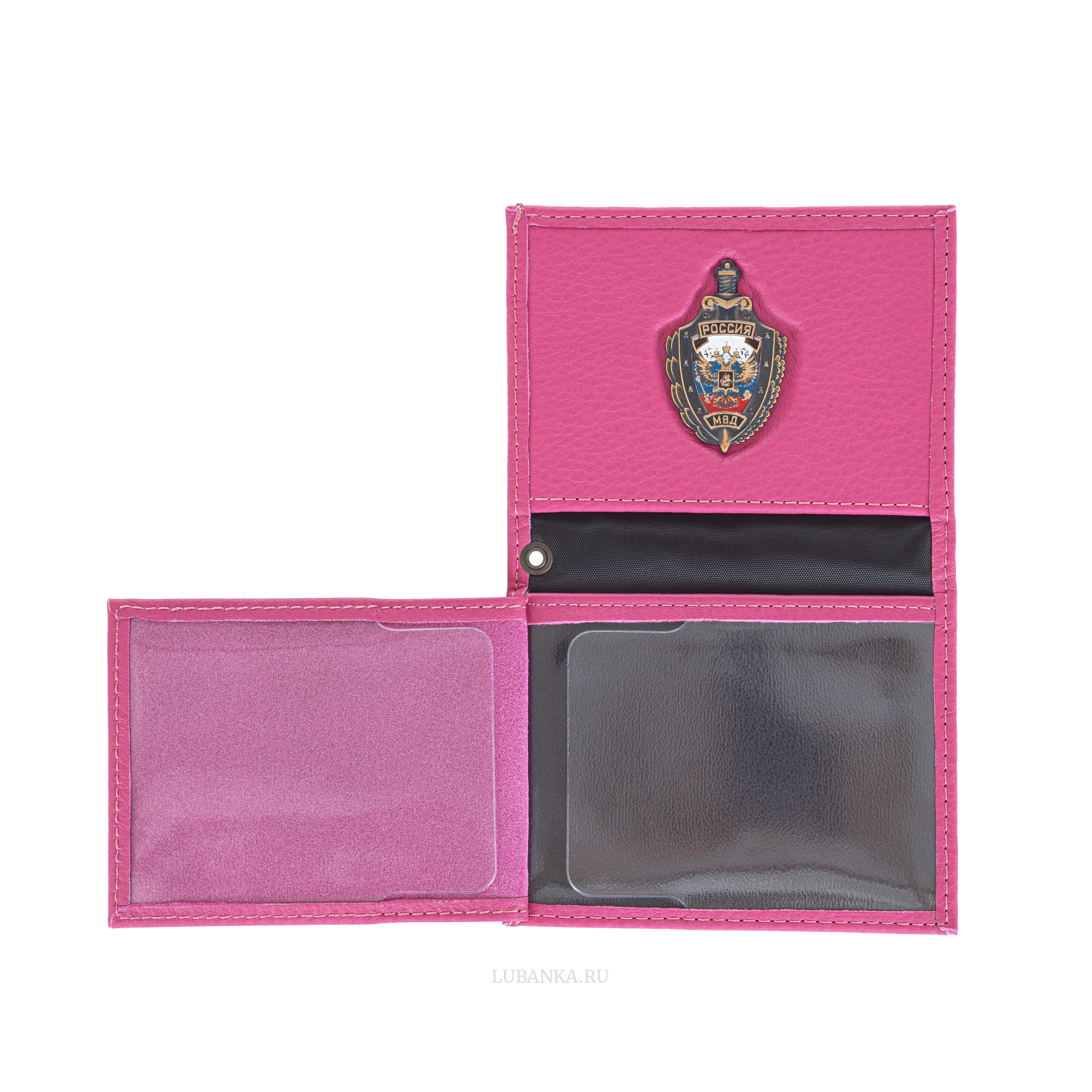 Обложка для удостоверения МВД с жетоном розовая