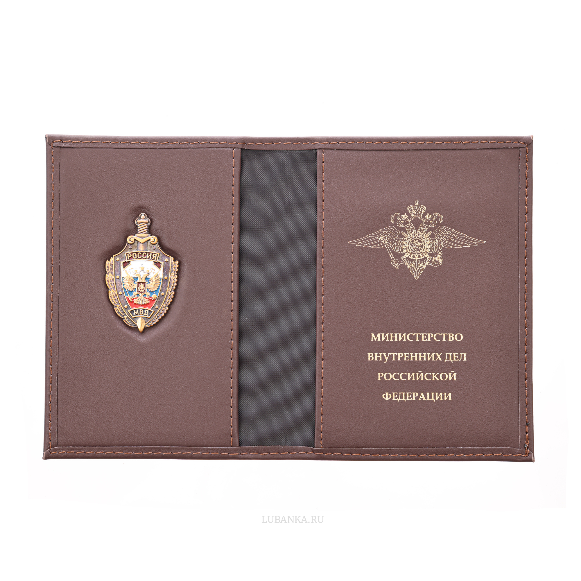 Обложка для автодокументов МВД с жетоном коричневая