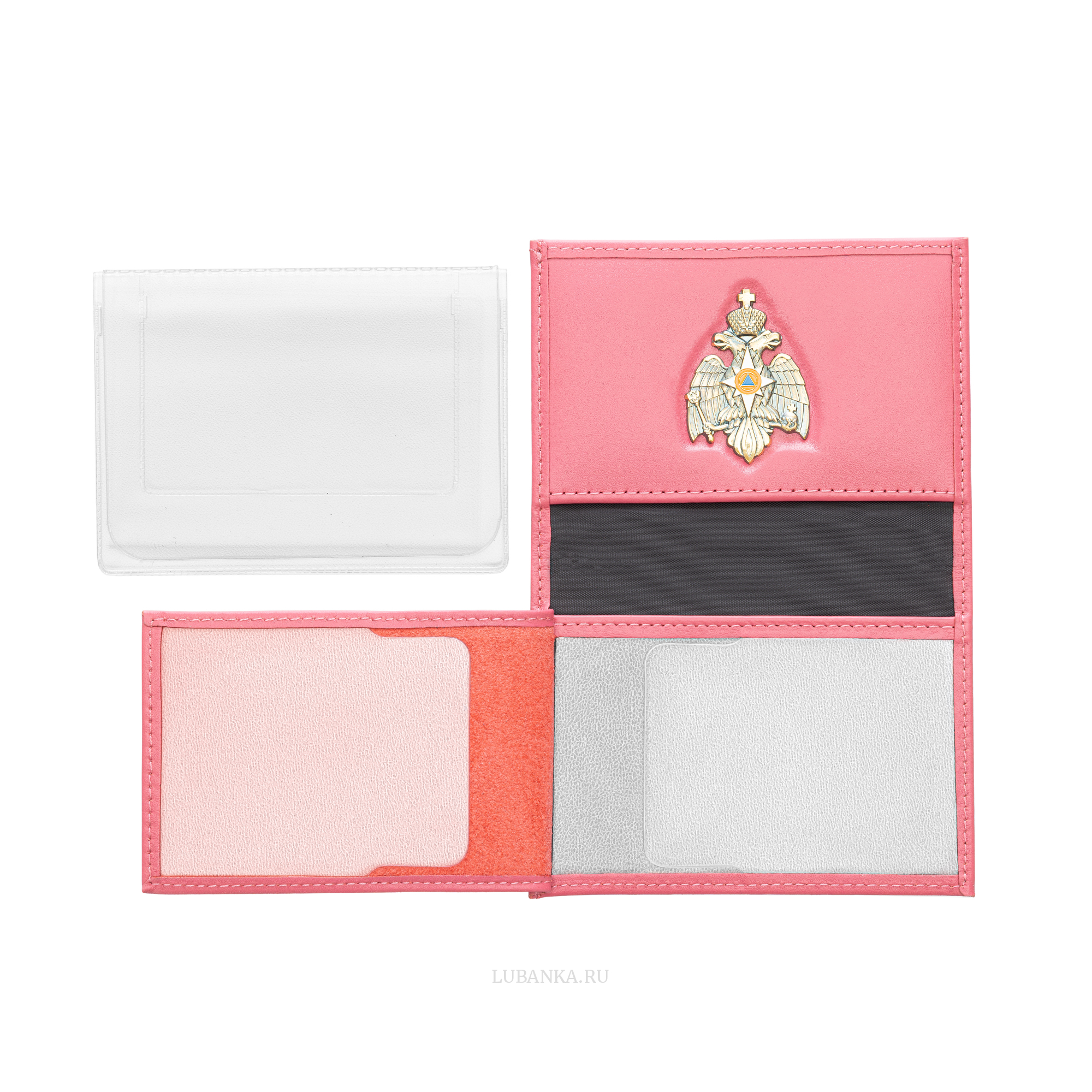 Обложка для автодокументов и удостоверения МЧС с жетоном розовая