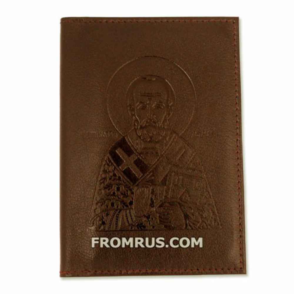 Обложка для автодокументов с крестиком коричневая