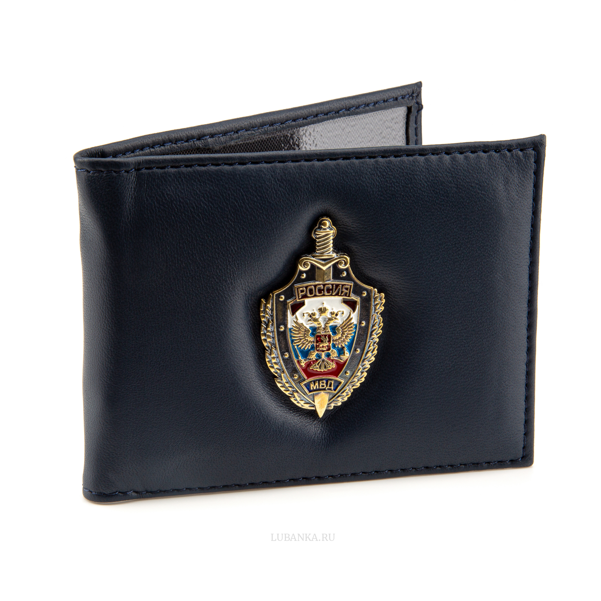 Обложка для удостоверения МВД с жетоном узкая пухлая темно синяя