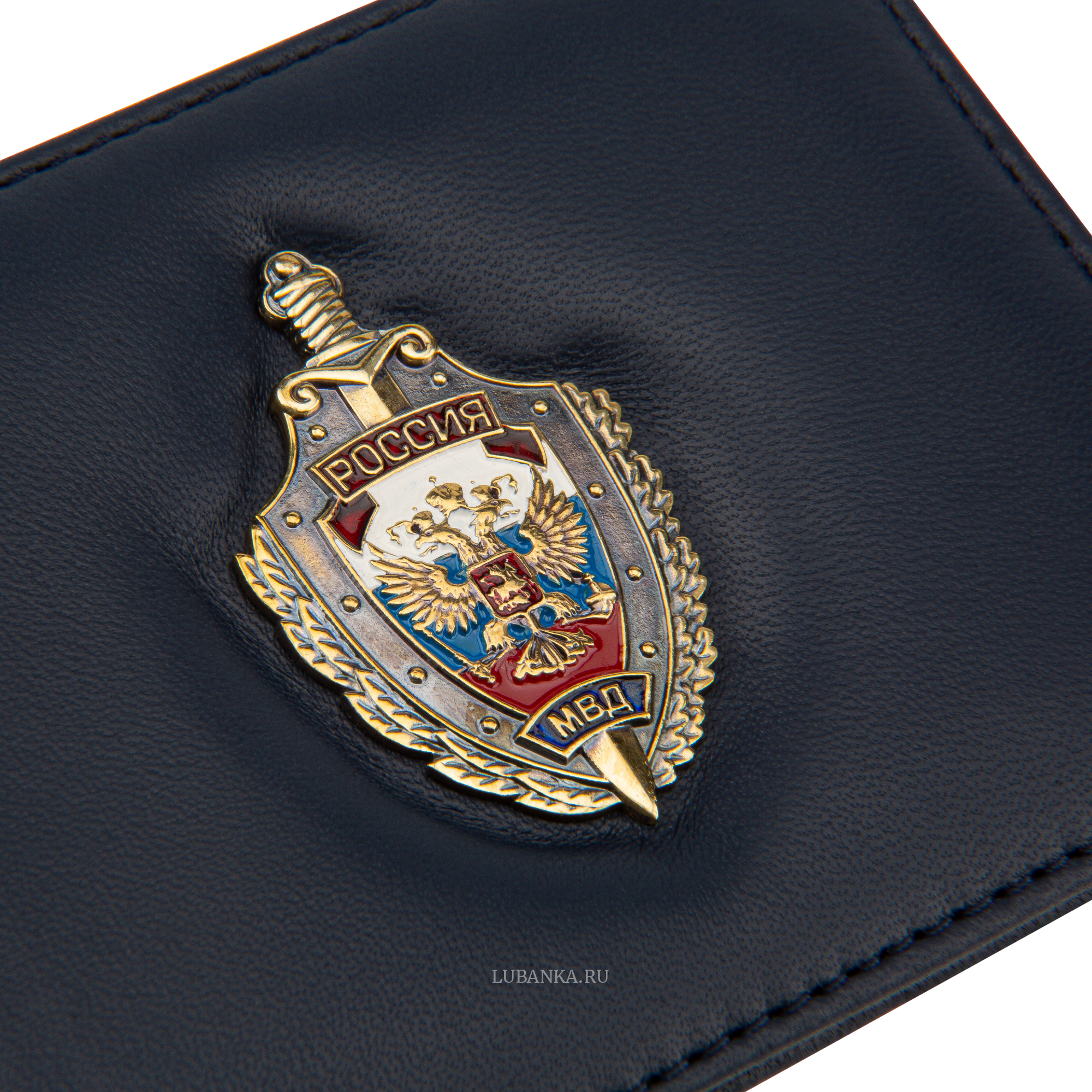 Обложка для удостоверения МВД с жетоном узкая пухлая темно синяя